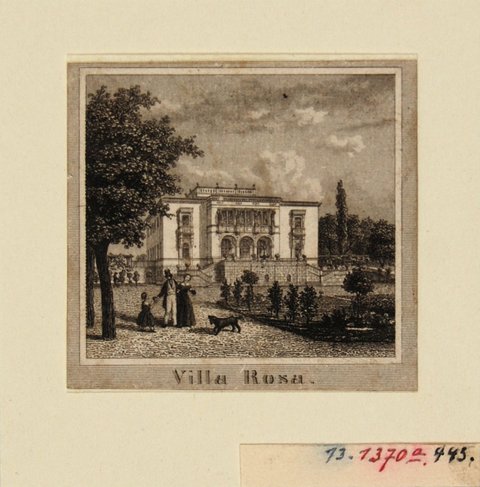 Die Villa Rosa am Neustädter Elbufer (heutiger Ort der Grundschule am Rosengarten), Blick nach Norden