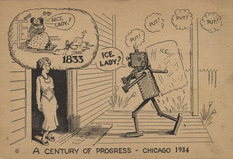 [Translate to English:] Nice Lady ! Ice Lady ? A Century Of Progress - Chicago 1934. Unknown author and date. From the Grant Schmalgemeier Century of Progress Collection.