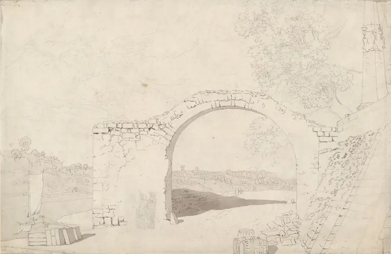 Straße an der Elbe, mit verfallenem Torbogen (Pirna)